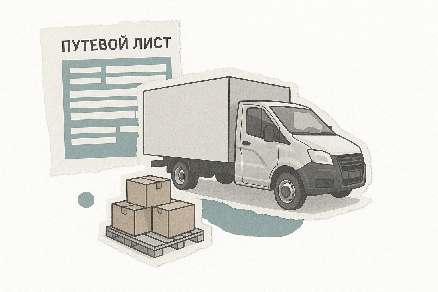 Свой груз на своём грузовике и путевой лист — редакционный коллаж