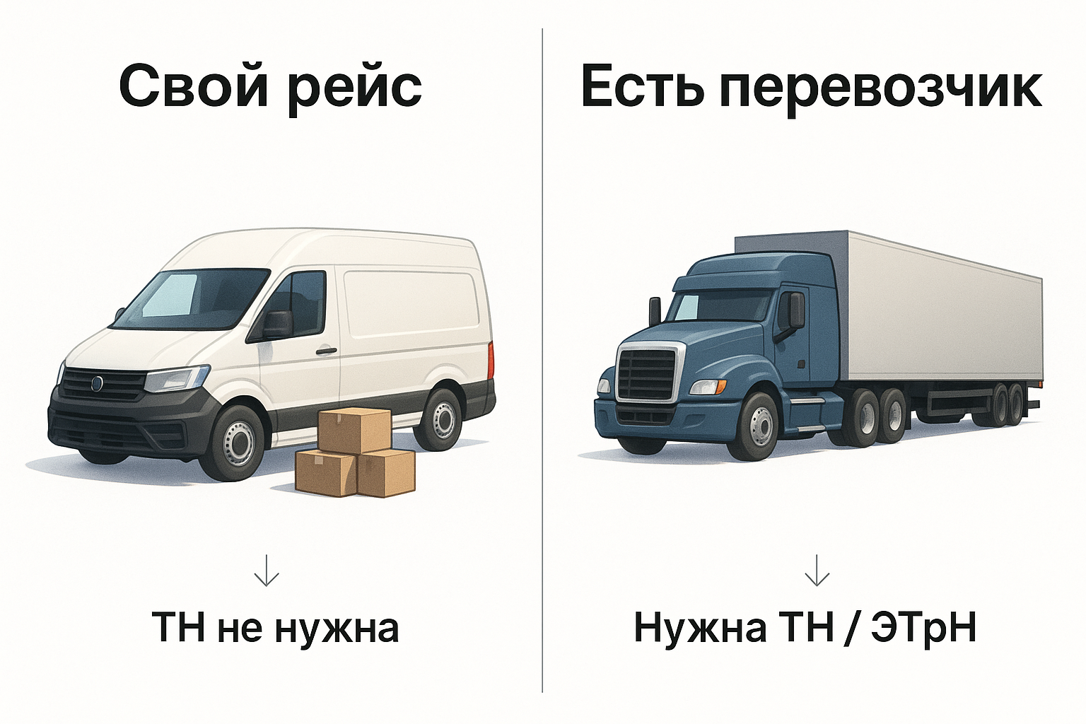 Свой рейс без ТН и рейс с перевозчиком — две развилки