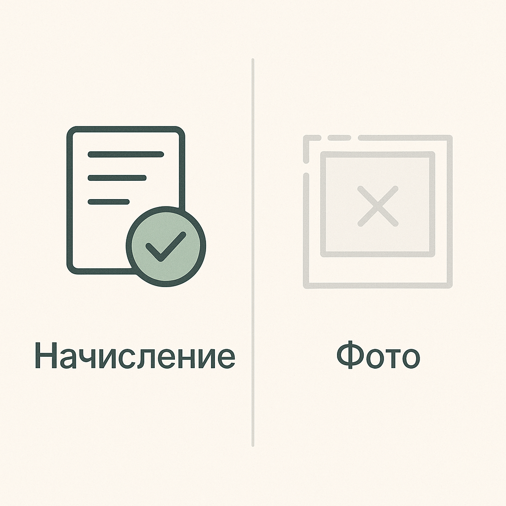 Схема: начисление есть, фотоматериалов нет