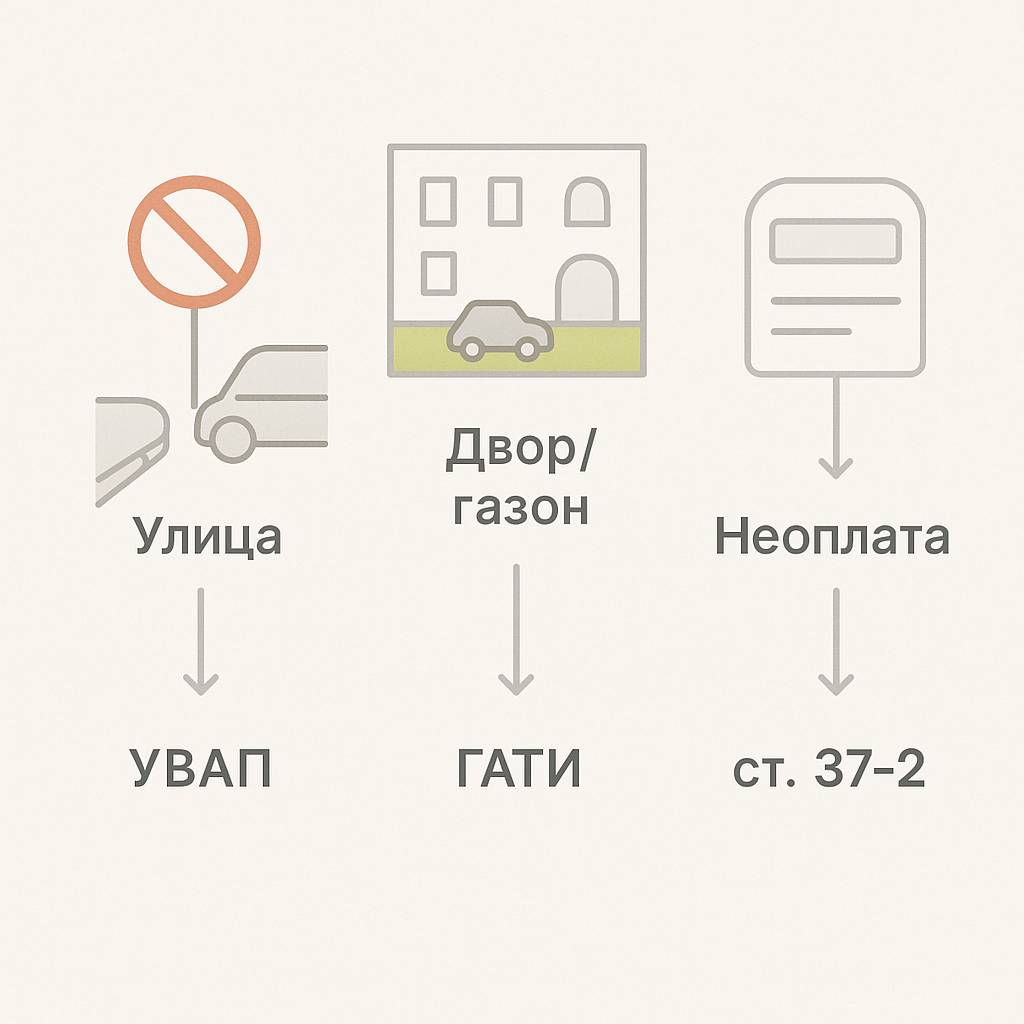 УВАП — улица, ГАТИ — двор и газон, ст. 37-2 — неоплата