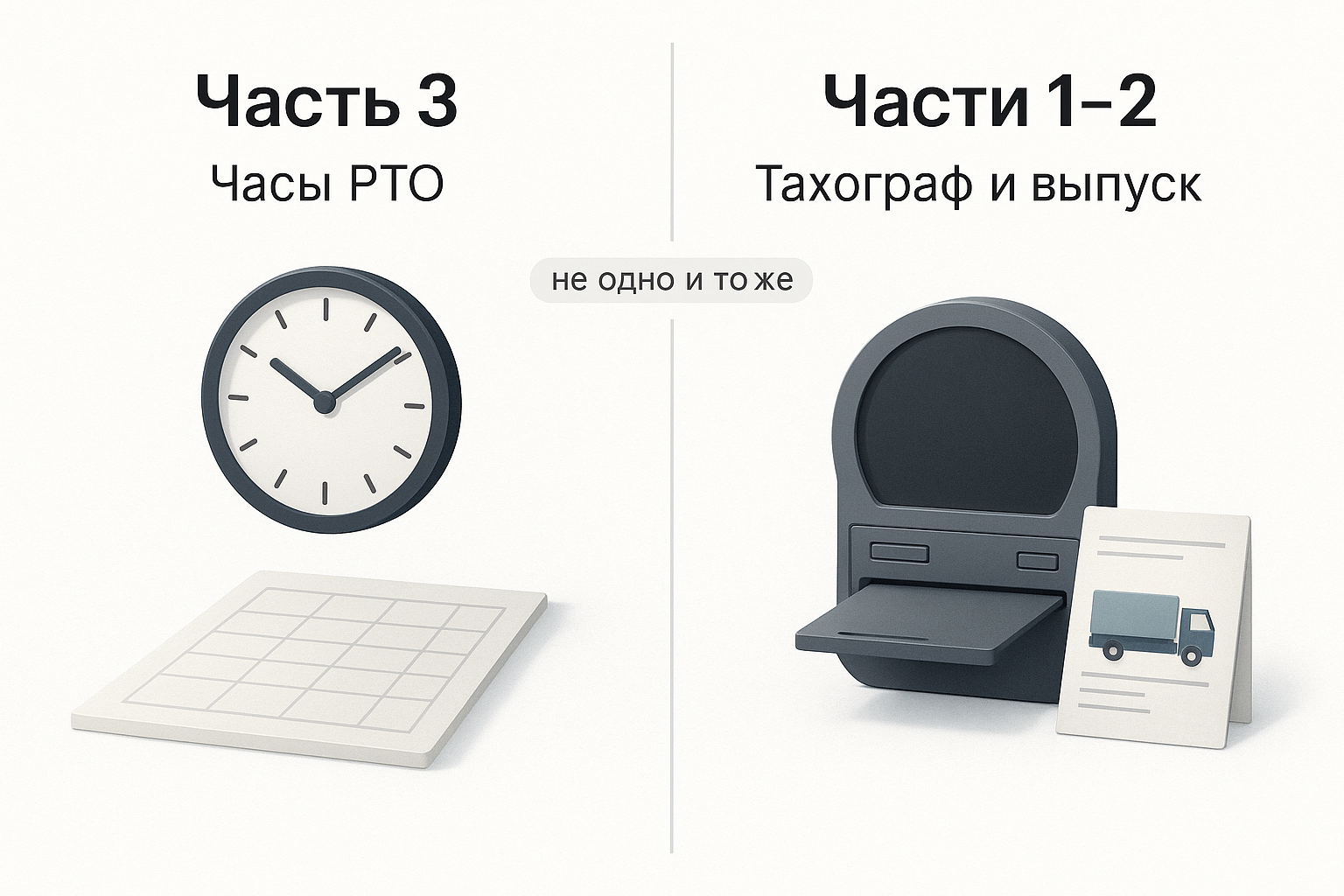 Ч. 3 ст. 11.23 про часы РТО, ч. 1–2 — про тахограф и выпуск