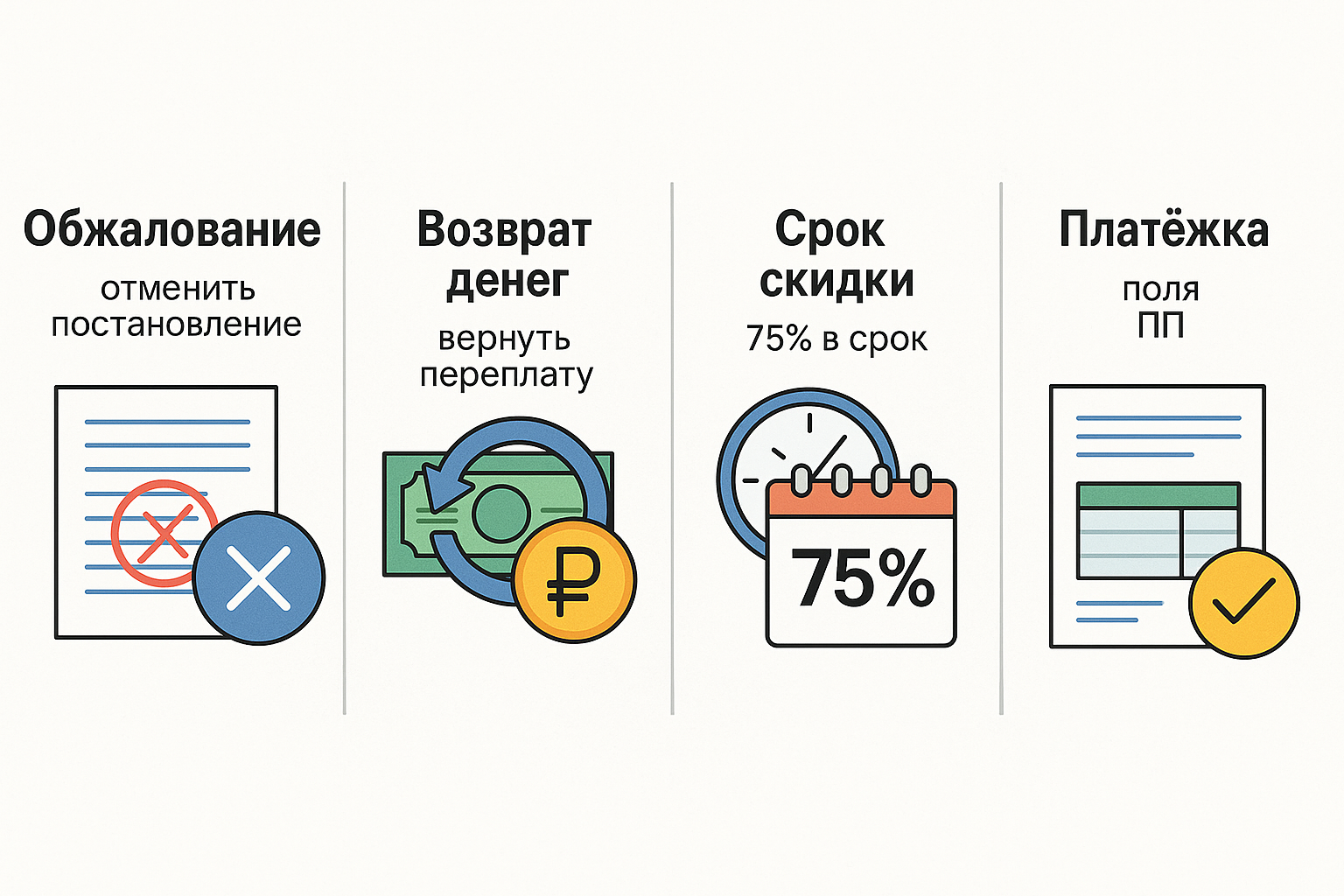 Четыре разные процедуры: обжалование, возврат денег, восстановление скидки, платёжка
